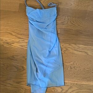 Chic Asymmetrical Blue Dress- leotard dress